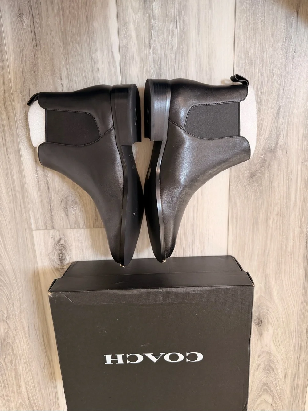Coach Nichole Leather Chelsea Booties Black Gold Toe 9.5B NIB G5361